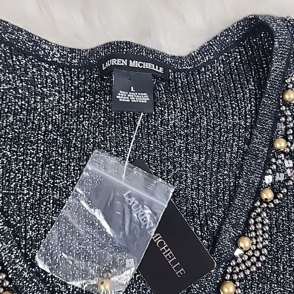 Metallic Beaded Sequin V Neck Sweater Size L - Picture 9 of 10
